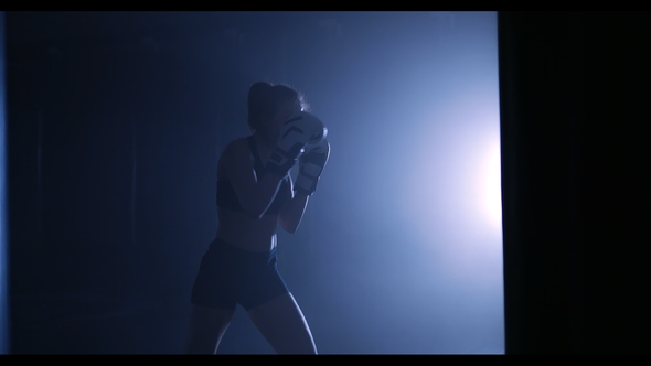 Silhouettes of a Boxer in a Dark Smoky Room alt