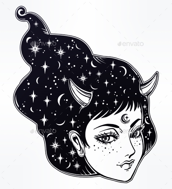 Yokai - Demon Woman in Asian Folklore Illustration - Monsters Characters