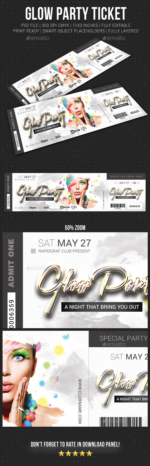 Glow Party Event Ticket - Cards & Invites Print Templates