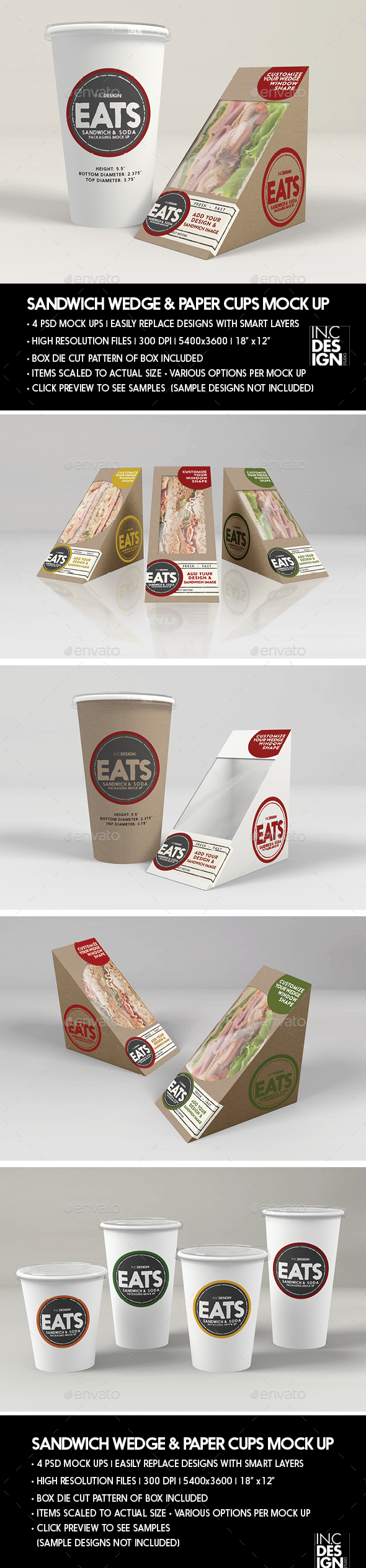 Packaging Mock Up Sandwich Wedge Box and Soda Paper Cup Set - Product Mock-Ups Graphics