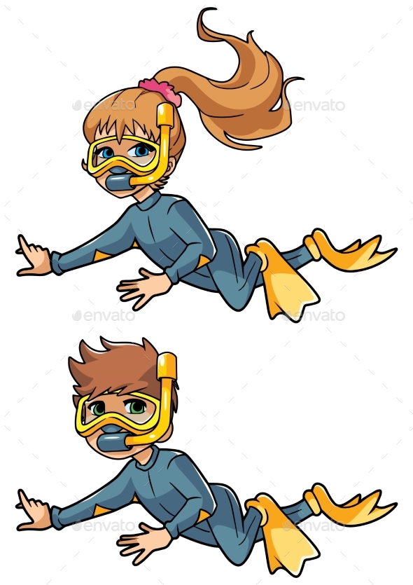 Diver Kids On White - Sports/Activity Conceptual