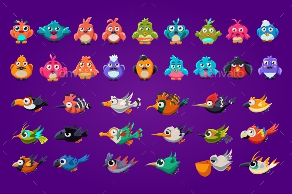 Set of Cartoon Birds. - Animals Characters