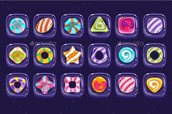 Vector Set of Colorful Candies Inside Transparent - Objects Vectors