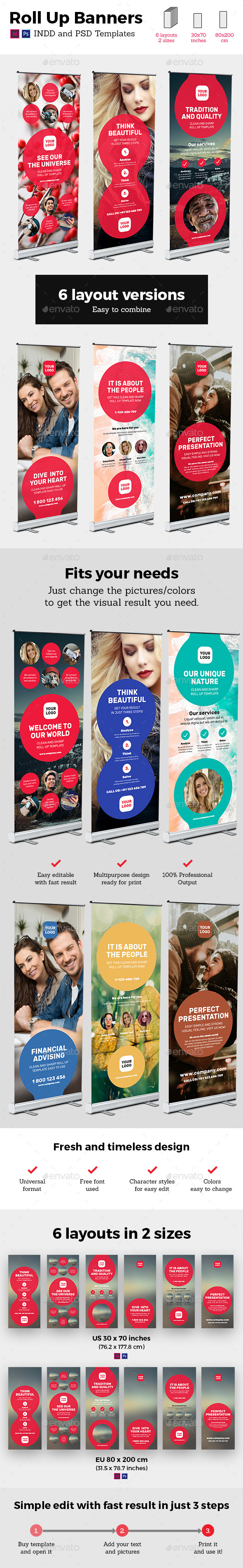 Circle Style Rollup Stand Banner Display 6x Indesign and Photoshop Template - Signage Print Templates