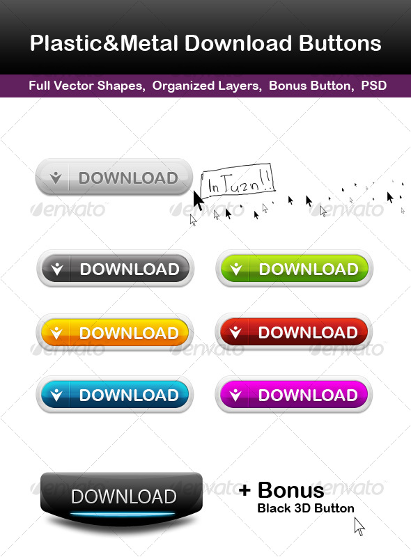 Plastic&Metal Download Buttons - Buttons Web Elements