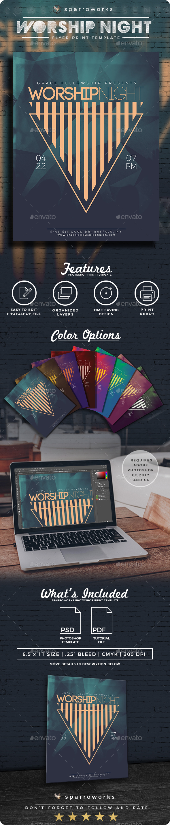 Modern Minimalist Worship Night Flyer Template - Church Flyers