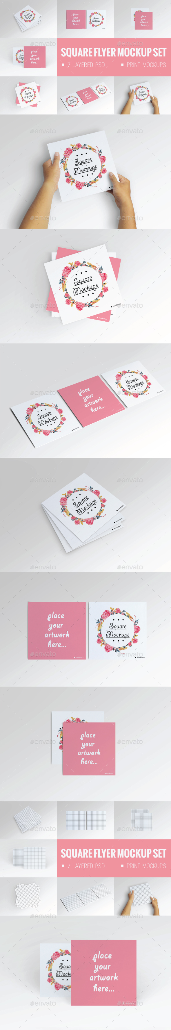 Square Flyer Mock-Up Set - Print Product Mock-Ups
