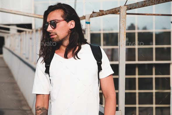 Attractive bearded man portrait with sunglasses - Stock Photo - Images