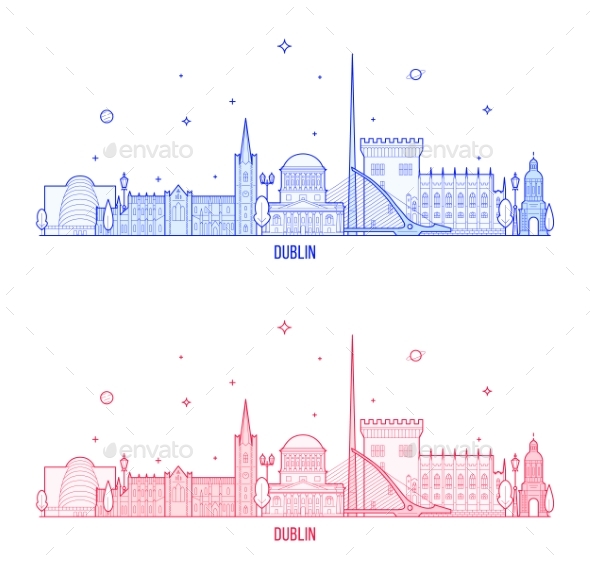 Dublin Skyline, Ireland City Buildings Vector - Buildings Objects