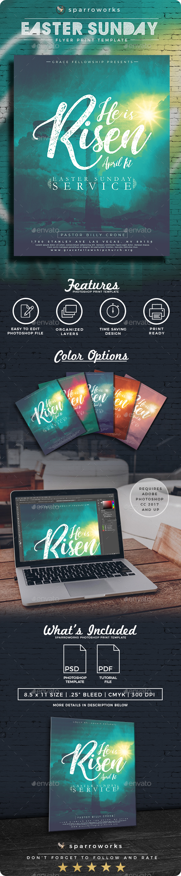 He is Risen Easter Flyer Print Template - Church Flyers