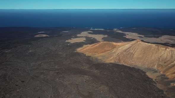 Aerial Panorama of Volcanic Valley, Timanfaya Park, Lanzarote, Canary Islands alt