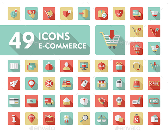 E-commerce set vector icons shopping and online - Food Objects