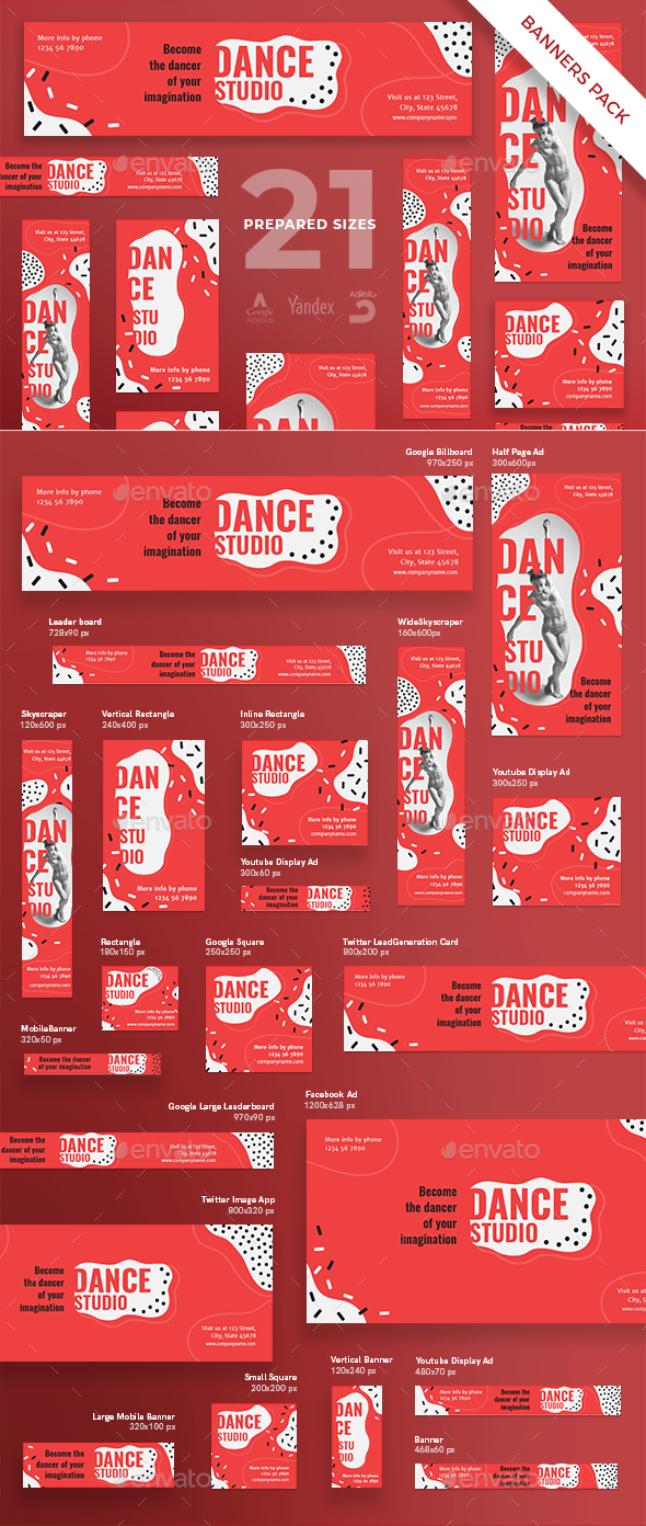 Dance Studio Banner Pack - Banners & Ads Web Elements