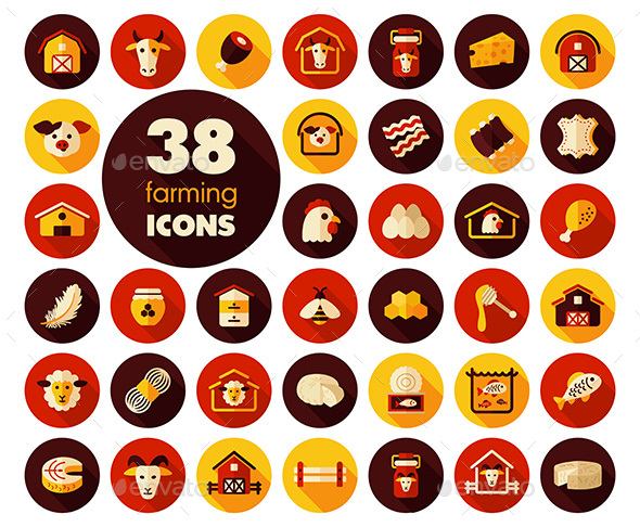 Farm animal icons vector set - Food Objects
