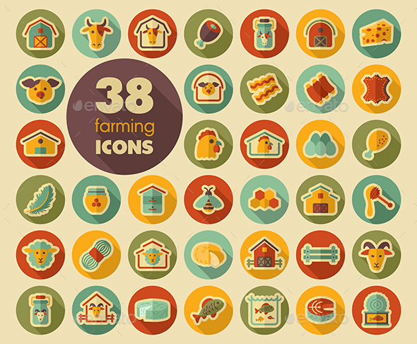 Farm animal icons vector set - Food Objects