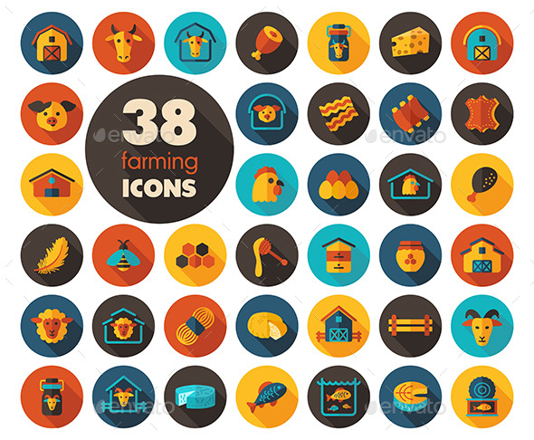 Farm animal icons vector set - Food Objects