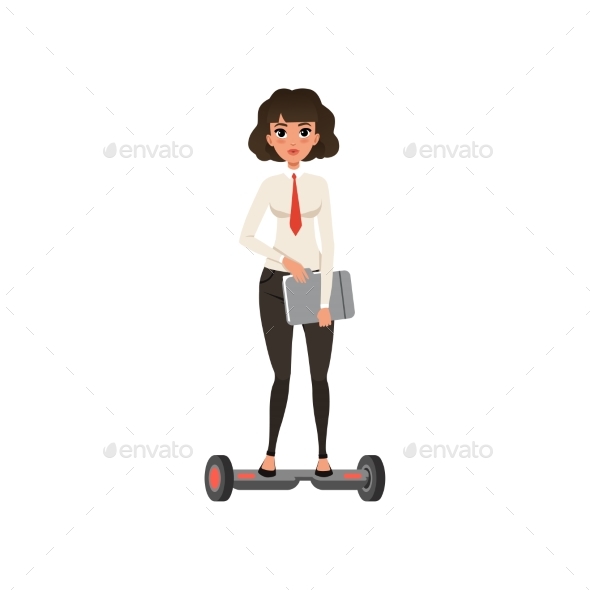 Business Woman Standing on Self-balancing Scooter - People Characters