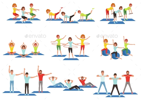Set of Sports People in Gym. - Sports/Activity Conceptual
