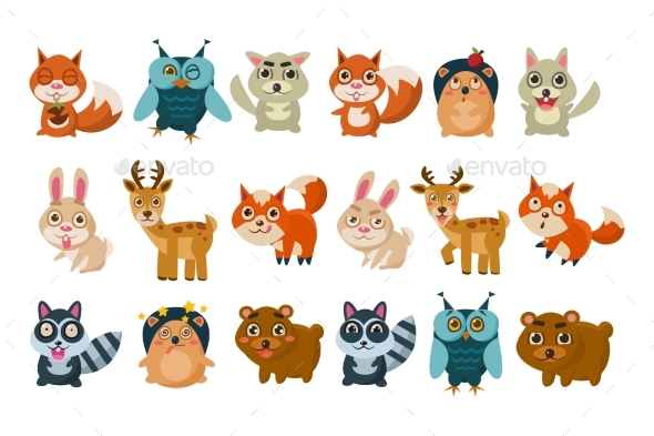 Colorful Set of Different Forest Animals. - Animals Characters