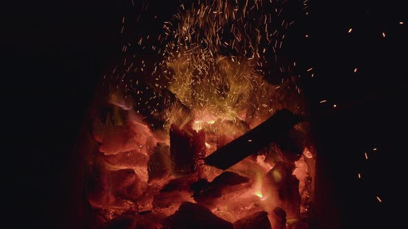 Coal. The Charcoal Is Burning Up in the Kebab Barbecue. The Fire Is Burning. Fire for Barbecue alt