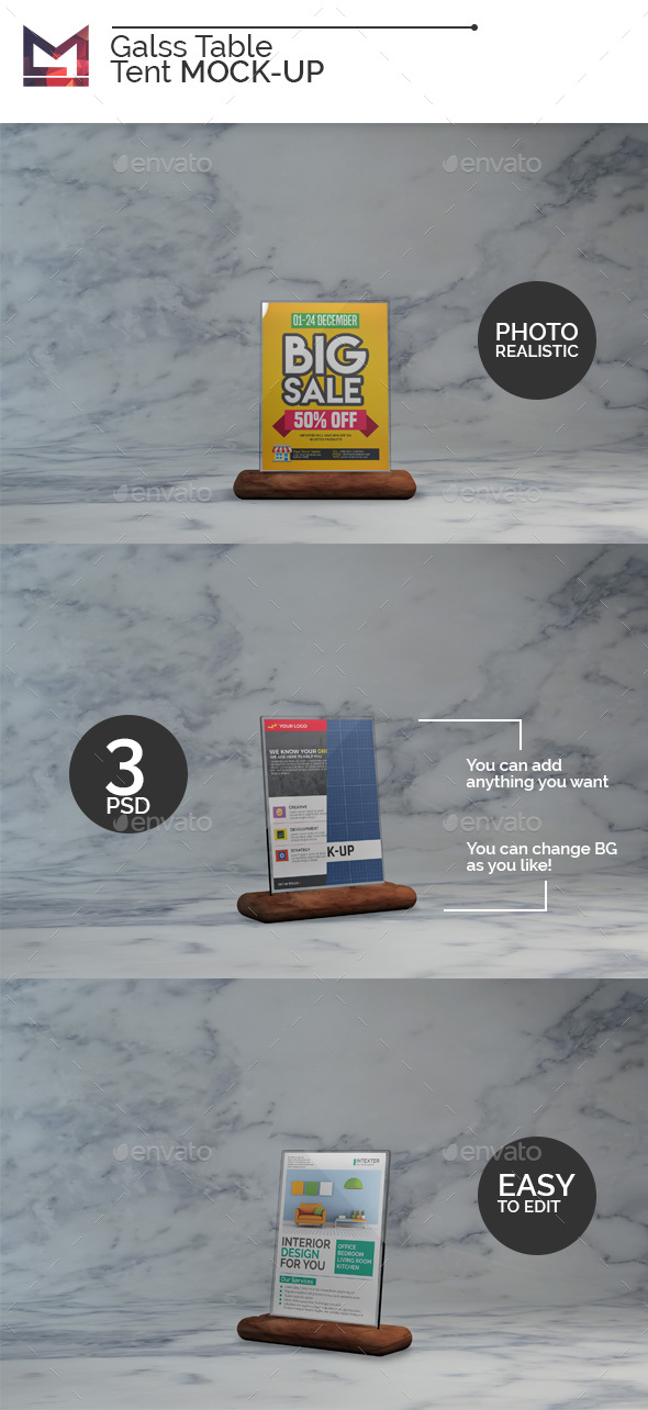 Glass Table Tent Mock-Ups - Print Product Mock-Ups