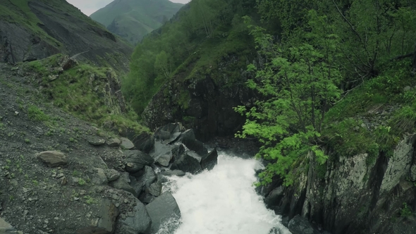 Caucasus Mountains River Caucasian Beauty Nature Georgia Animals Waterwall Drone