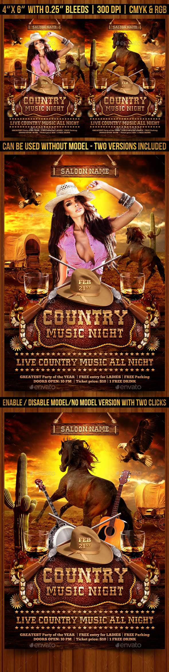 Country Music Night Flyer Template - Clubs & Parties Events