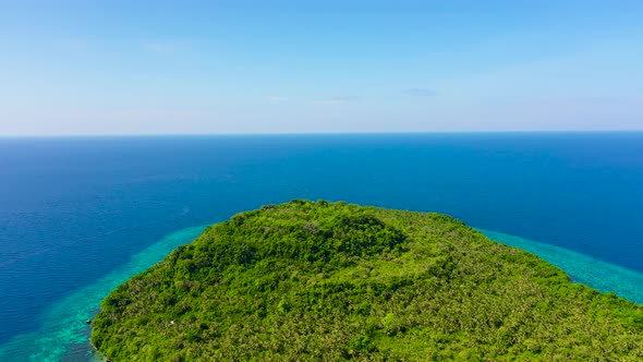 Himokilan Island, Leyte Island, Philippines. Tropical Island Covered in the Jungle, Top View. alt