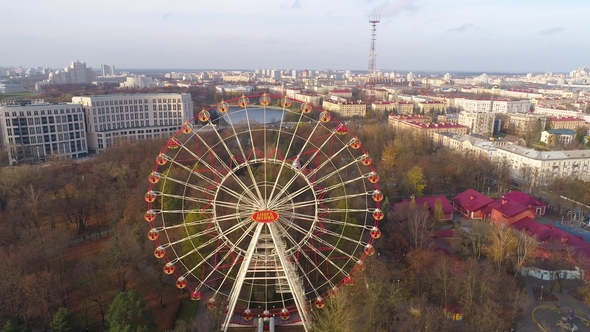 Aerial Drone Shot of Autumn Minsk City Amusement Park
