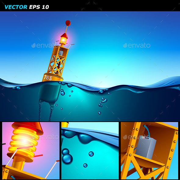 Sea Orange Buoy Floating in Ocean at Dawn. Sea - Nature Conceptual