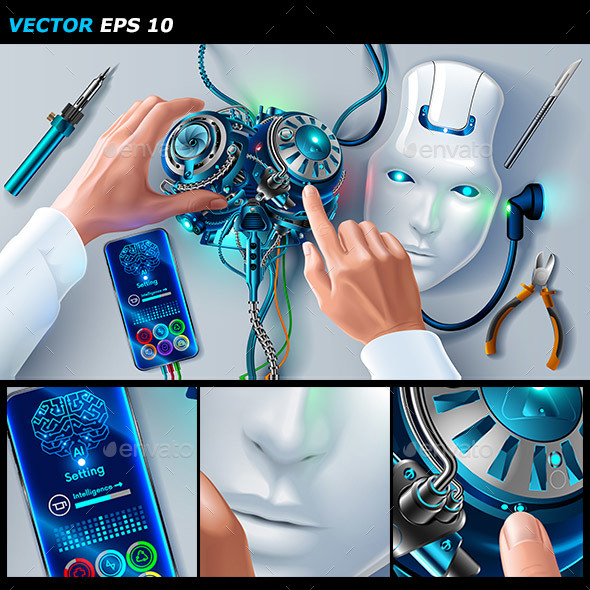 Man Repairing Robot - Computers Technology
