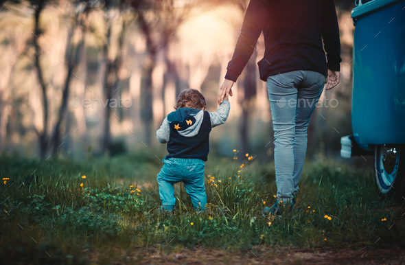 Mother and son camping - Stock Photo - Images