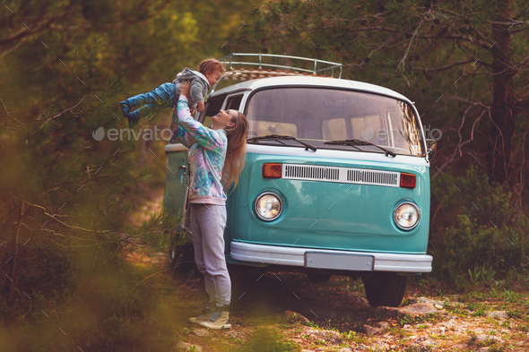 Happy family in the forest - Stock Photo - Images