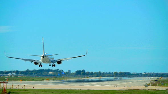 Commercial Airliner Landing at Barcelona Airport Airstrip