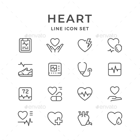 Set Line Icons of Heart - Man-made objects Objects