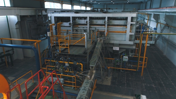 Industrial Factory. Various Mechanisms and Metal Pipes