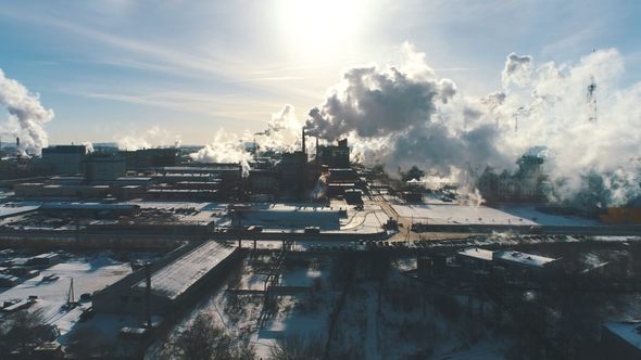 Factory Pollutes the Atmosphere Harmful Emissions