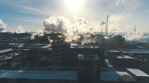 Factory Pollutes the Atmosphere Harmful Emissions