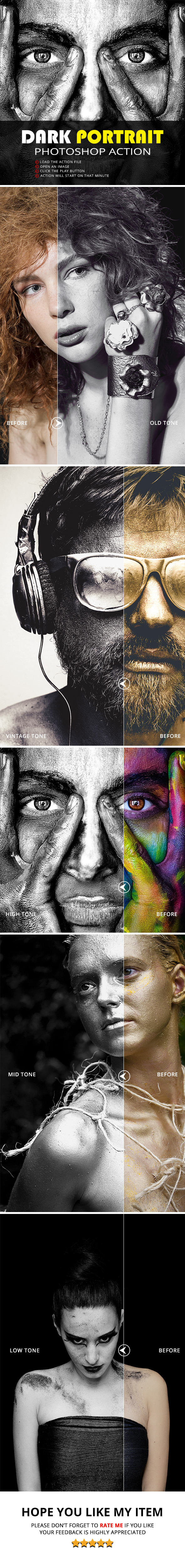 5 Dark Portrait Photoshop Action - Photo Effects Actions