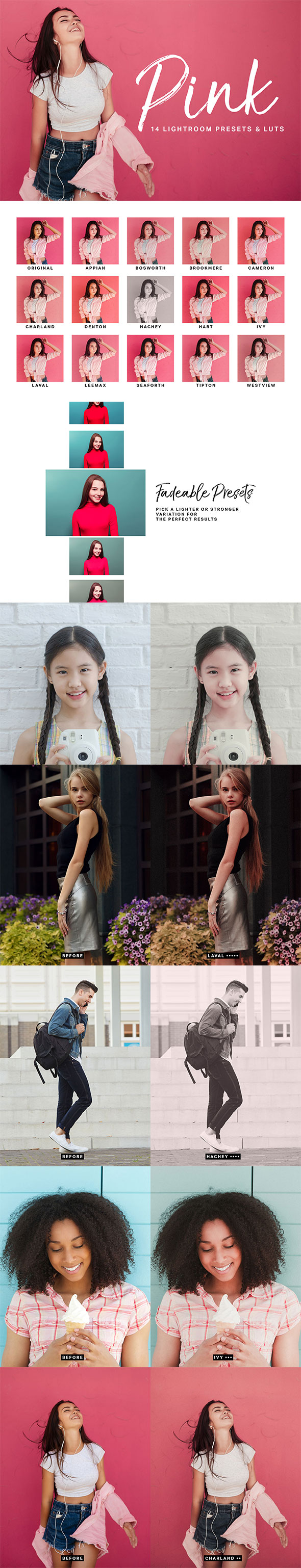 14 Pink Lightroom Presets and LUTs - Portrait Lightroom Presets