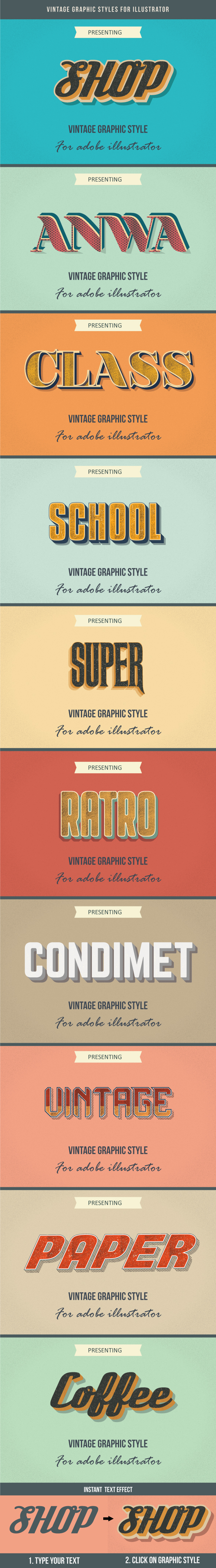 Vintage & Retro Graphic Styles for Illustrator - Styles Illustrator