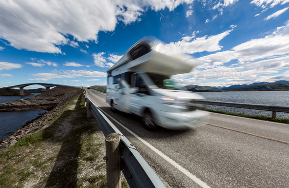 Atlantic Ocean Road Caravan car. - Stock Photo - Images
