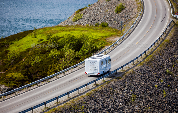 Atlantic Ocean Road Caravan car. - Stock Photo - Images