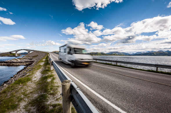 Atlantic Ocean Road Caravan car. - Stock Photo - Images