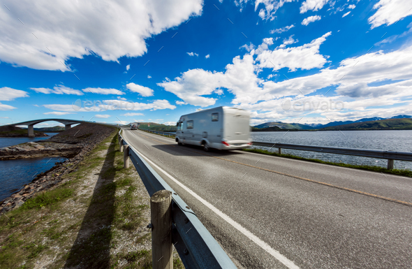 Atlantic Ocean Road Caravan car. - Stock Photo - Images