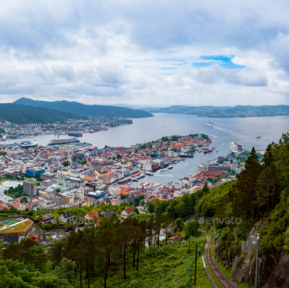 Bergen is a city and municipality in Hordaland on the west coast - Stock Photo - Images