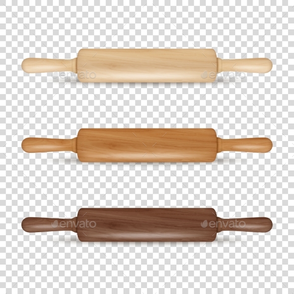 Vector Realistic 3D Wooden Rolling Pin Icon Set - Man-made Objects Objects