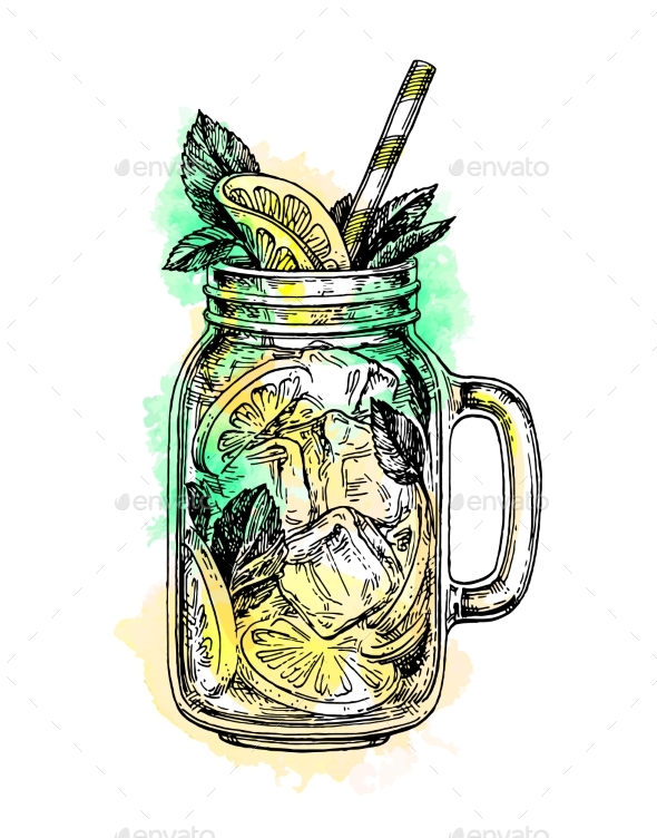 Lemonade in Mason Jar - Food Objects