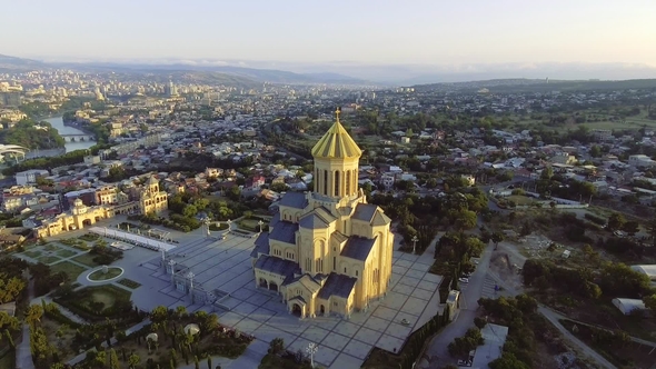 Aerial View of Sameba Church in Tbilisi, Georgia