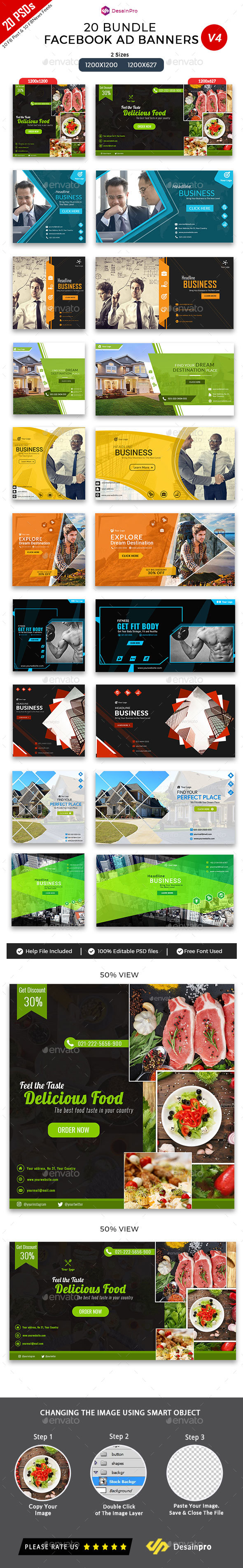 20 Facebook Ad Banners V4 Bundle - AR - Social Media Web Elements